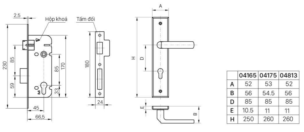 Kích thước khóa việt tiệp 04175